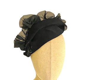 formal black & navy winter hat for women, felt dress hat, cocktail hat, mini wedding hat, occasion hat for ladies, black bridal hat Israel