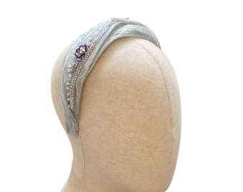 beaded silver headband  for a formal occasion/ mother of the bride band UK/  dressy race day headband for women/ fancy turban made in Israel