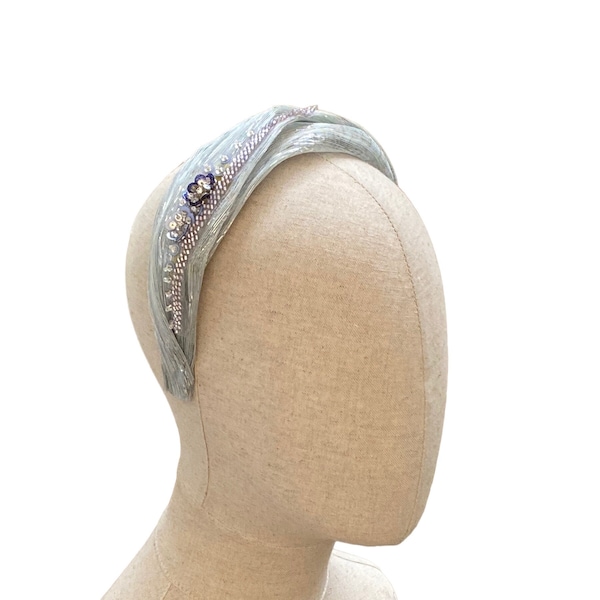 beaded silver headband  for a formal occasion/ mother of the bride band UK/  dressy race day headband for women/ fancy turban made in Israel