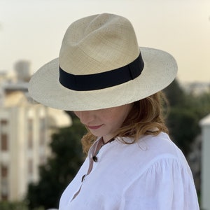 blue Fedora, gift for her or him, Authentic Panama hat, natural sun hat, womens Jeans color hat, mens straw hat, boho hat, chemo hat image 4