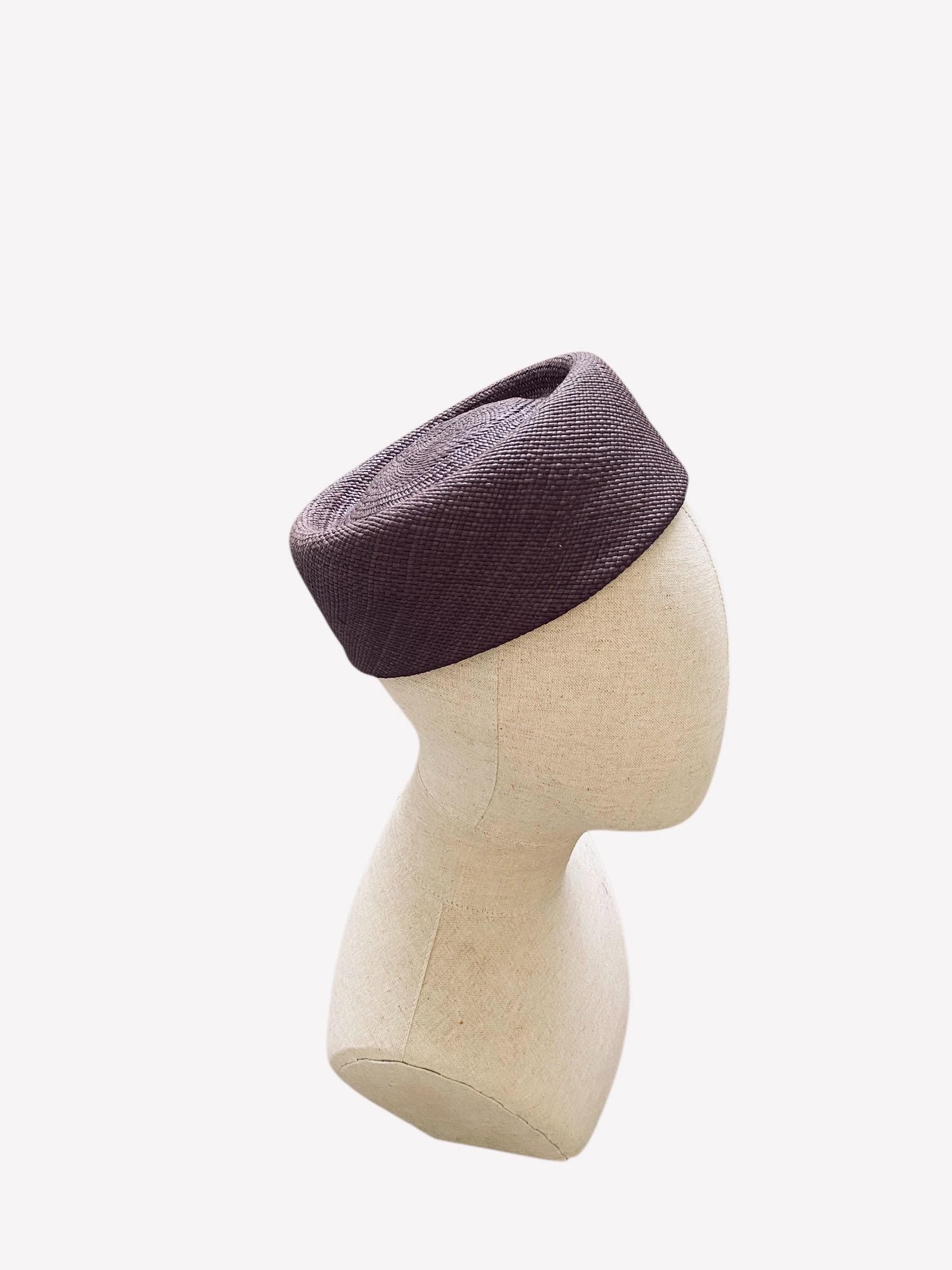 grey summer pillbox hat/ 60s style hat/ Jackie style wedding hat/ straw pillbox hat