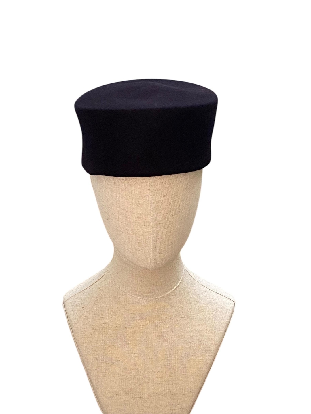 Paris  Black Vintage Wool Felt Pillbox Hat *ARRIVES NEW* Vintage Wool Felt French Beret Fascinator Pillbox Hats  main image 3