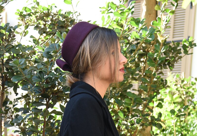 Burgundy pillbox hat felt pillbox hat 