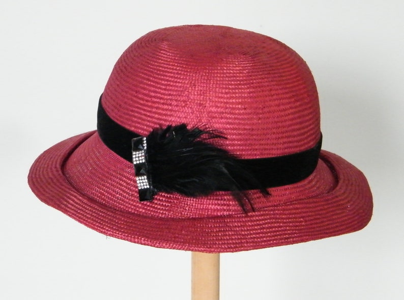 red parasisal hat for women dressy summer hat straw cloche hat ladies formal hat elegant summer hat Miss Fisher hat formal hat USA