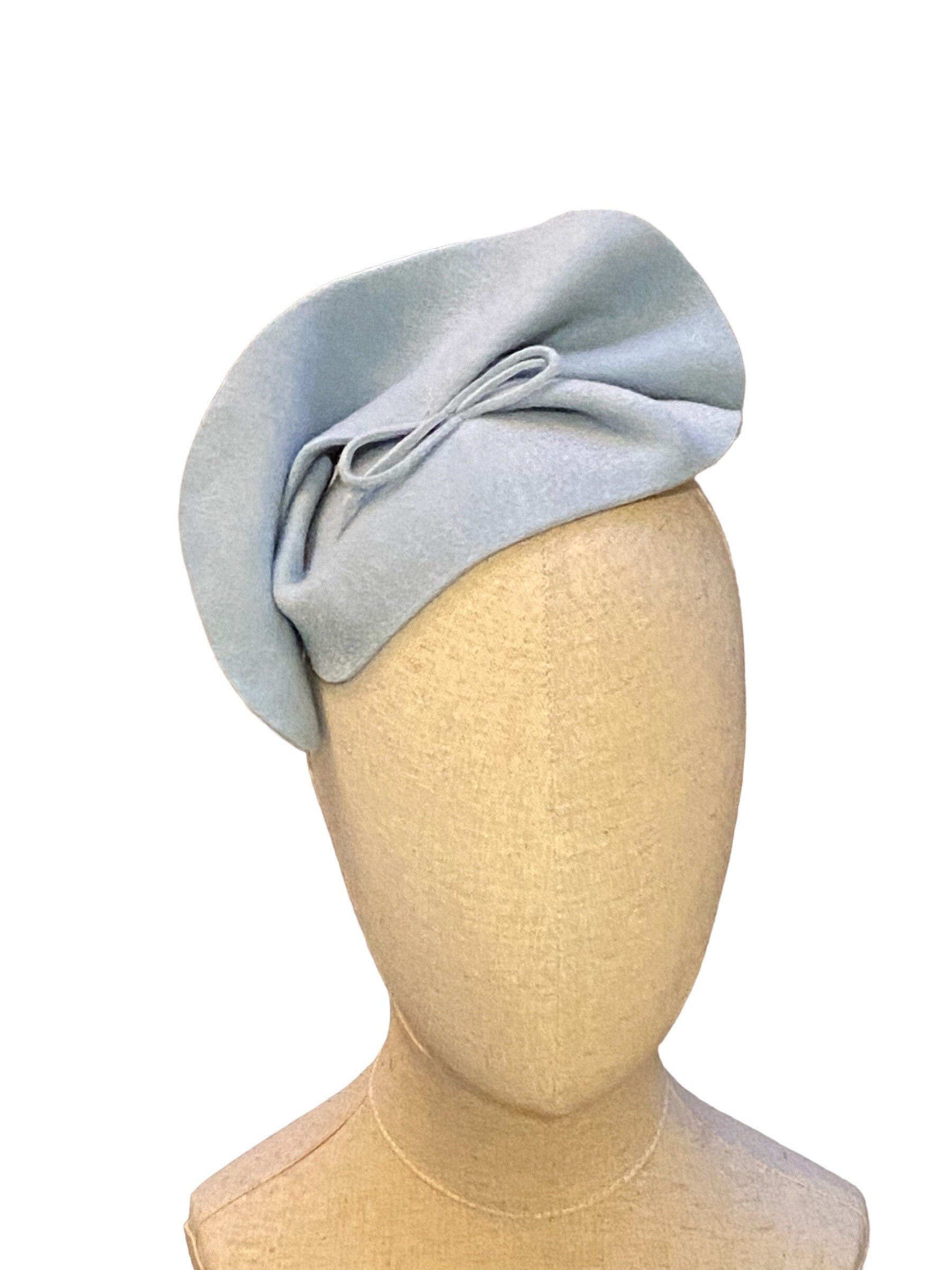 SOPHISTICATED 1930s\' LIGHT BLUE FELT HAT WITH GATHERED STRIPS & MATCHING VEIL Light Blue Felt Occasion Hat, 1930s Style Mini Hat - Etsy main image 3