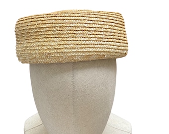 50s style straw pillbox hat/ Jackie style formal  summer hat