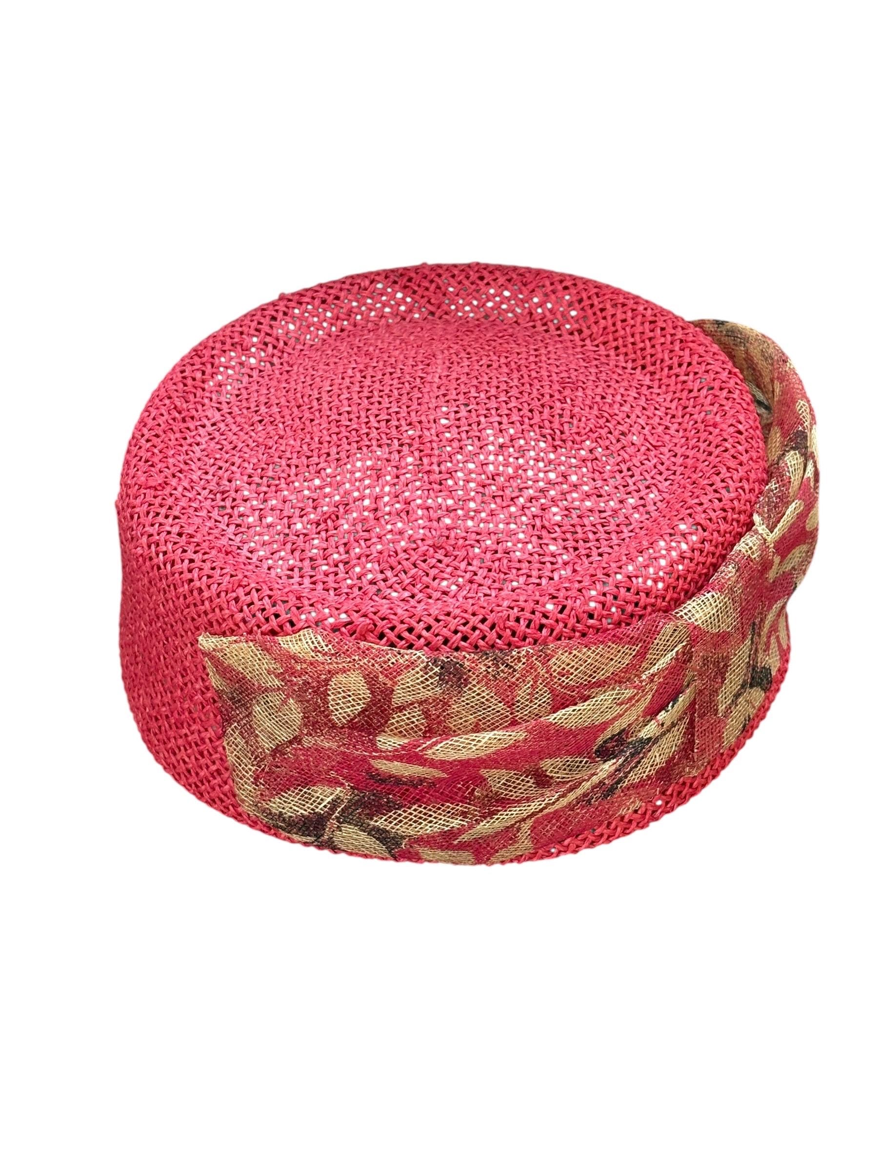 Red Straw Pillbox Hat: Handmade 60s Style Occasion Hat  display picture 3