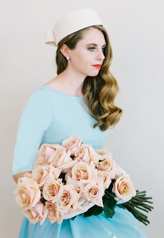 cream pillbox hat Jackie O pillbox hat cream cocktail hat 50s hat Kate cocktail hat FUR FELT HAT