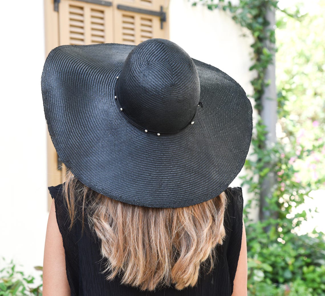 Black Summer Hat / Wide Brim Sun Hat/ Black Straw Hat for | Etsy