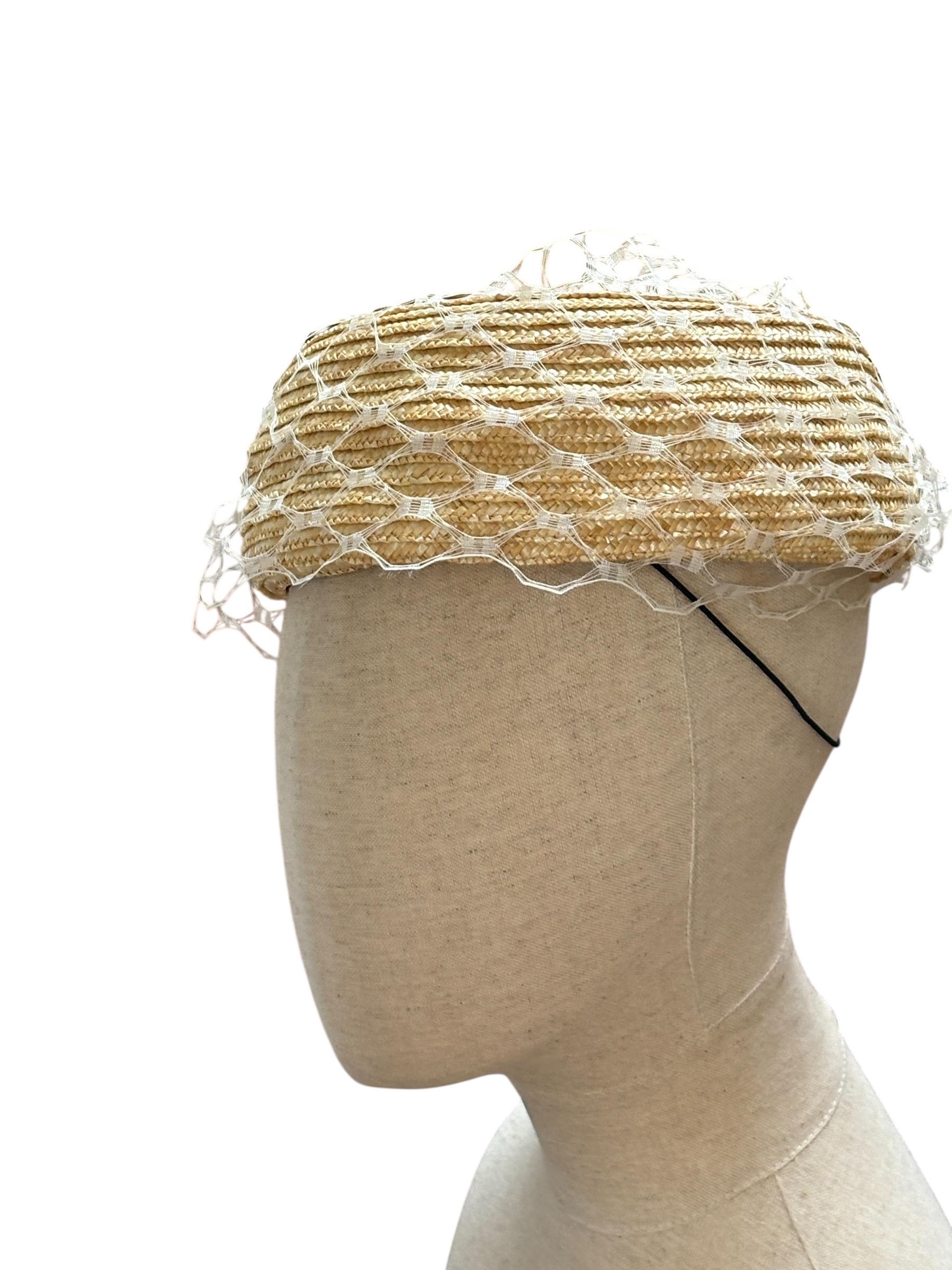 Vintage Style Straw Pillbox Hat With Birdcage Veil - Etsy display picture 3