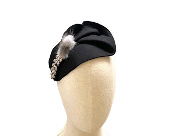 formal black winter hat for women, fascinator,  felt dress hat, cocktail hat, mini wedding hat, occasion hat for ladies,  bridal hat Israel