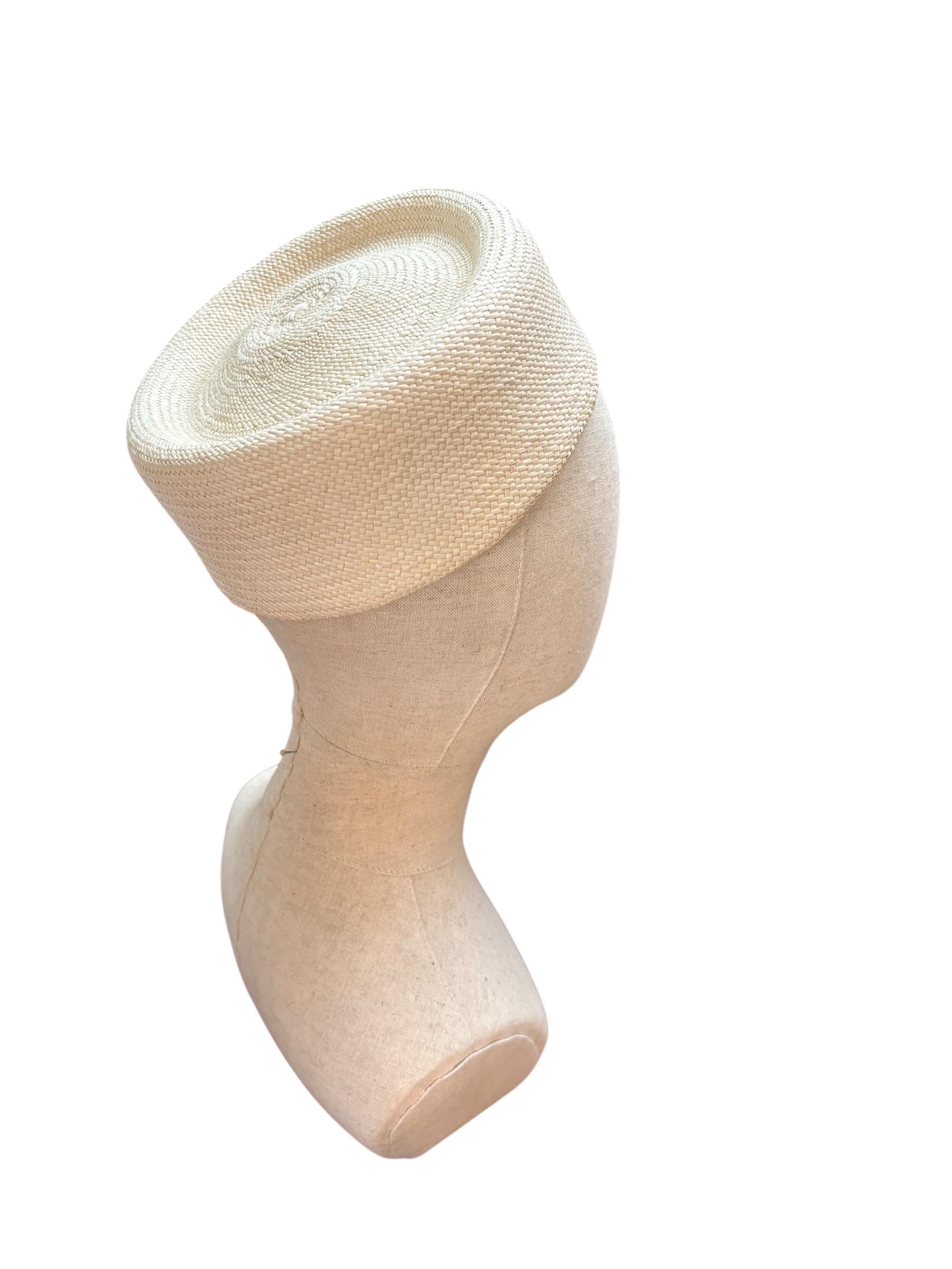off white summer pillbox hat/ 60s style bridal hat/ Jackie style wedding hat/ straw pillbox hat
