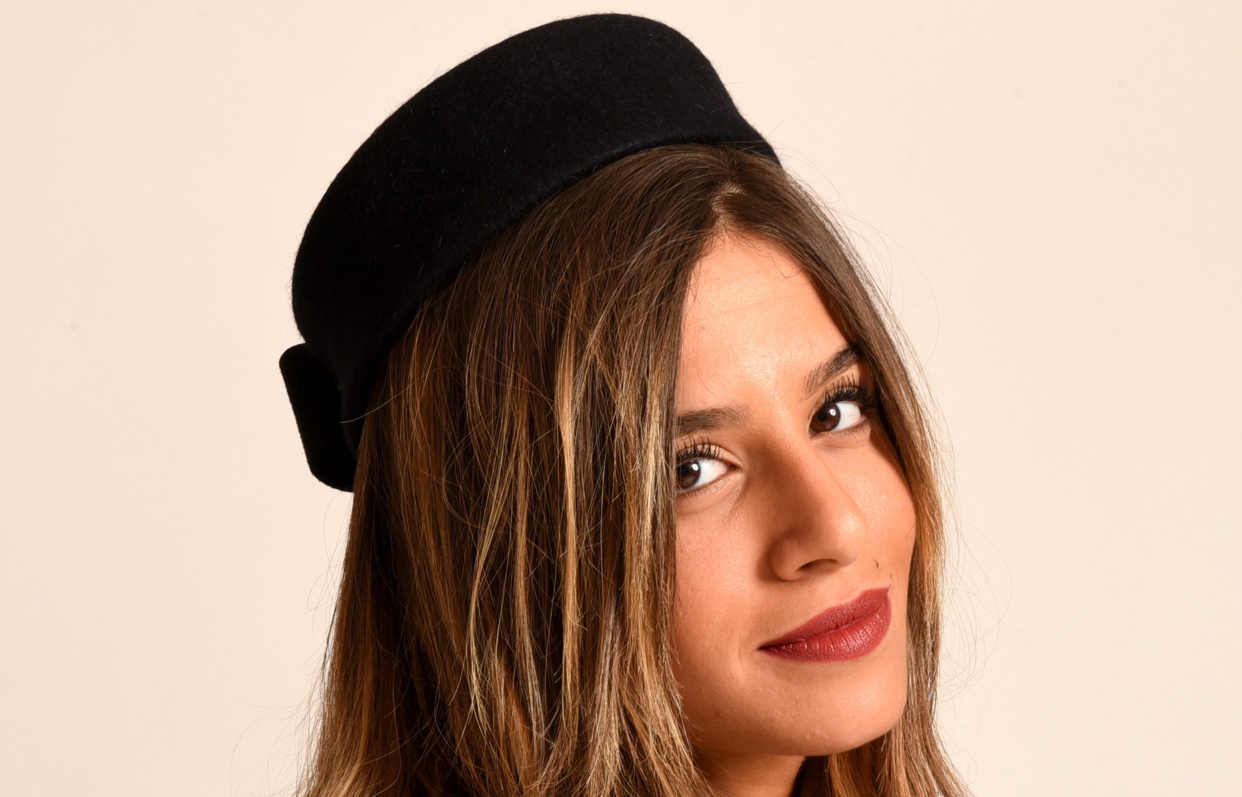 black pillbox hat