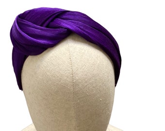 purple dressy headband for special event/ formal band for women/ occasion band UK/ wedding headband/ wide headband/ silk abacca band shul