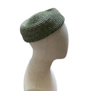 sage green pillbox hat/  Jackie style summer hat/ pastel straw hat/ formal hat