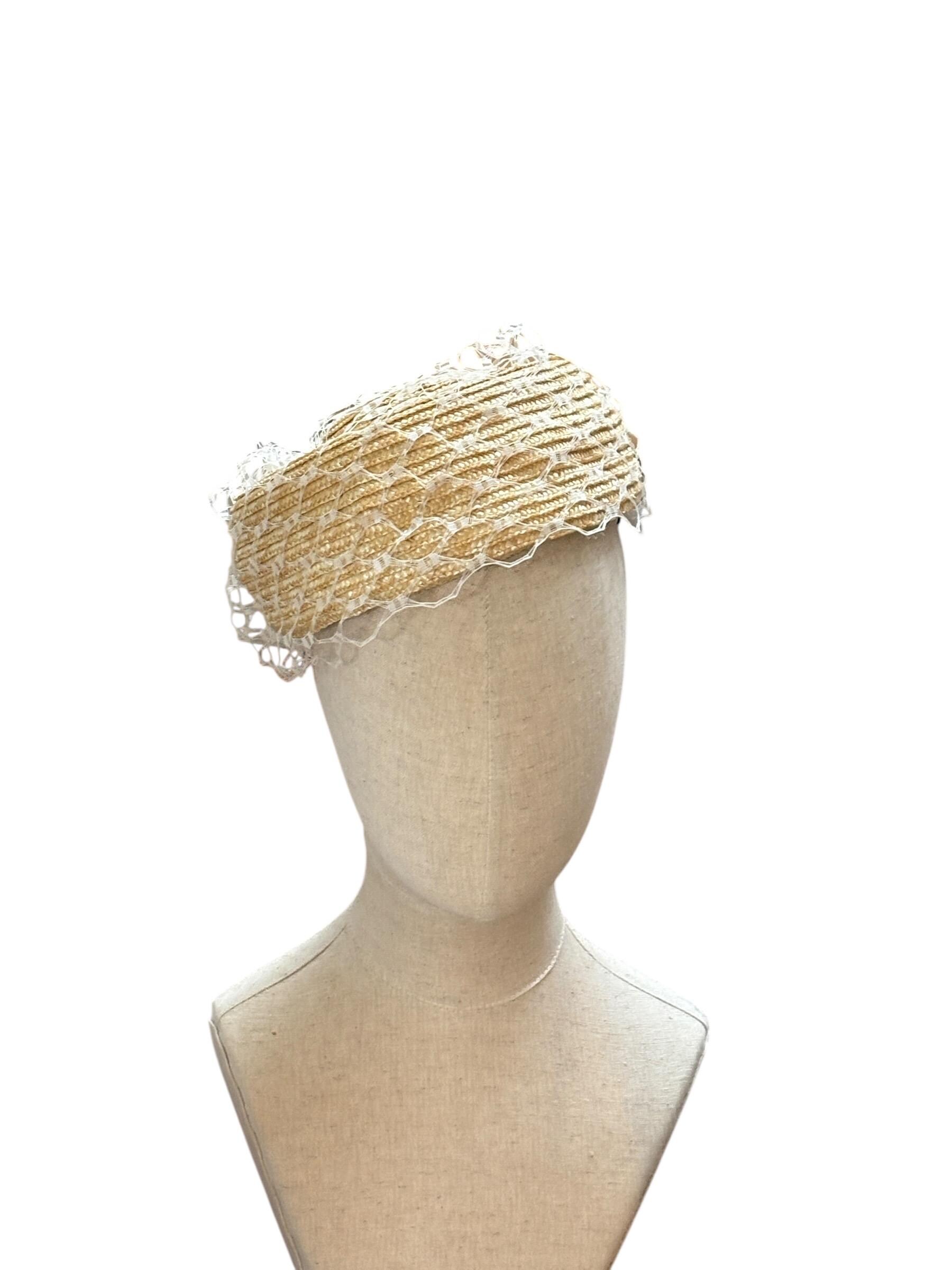 Vintage Style Straw Pillbox Hat With Birdcage Veil - Etsy display picture 3