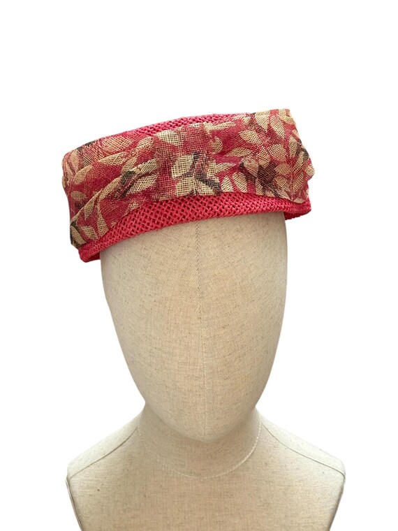 Vintage Mid Century Red synthetic straw pillbox hat Betmar for Garfinckel & Co Red Straw Pillbox Hat: Handmade 60s Style Occasion Hat  main image 4