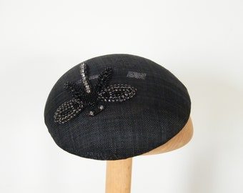 black dragonfly hat inspired by Meghan Markle, black cocktail hat, mother of the bride hat, black event hat, black fascinator