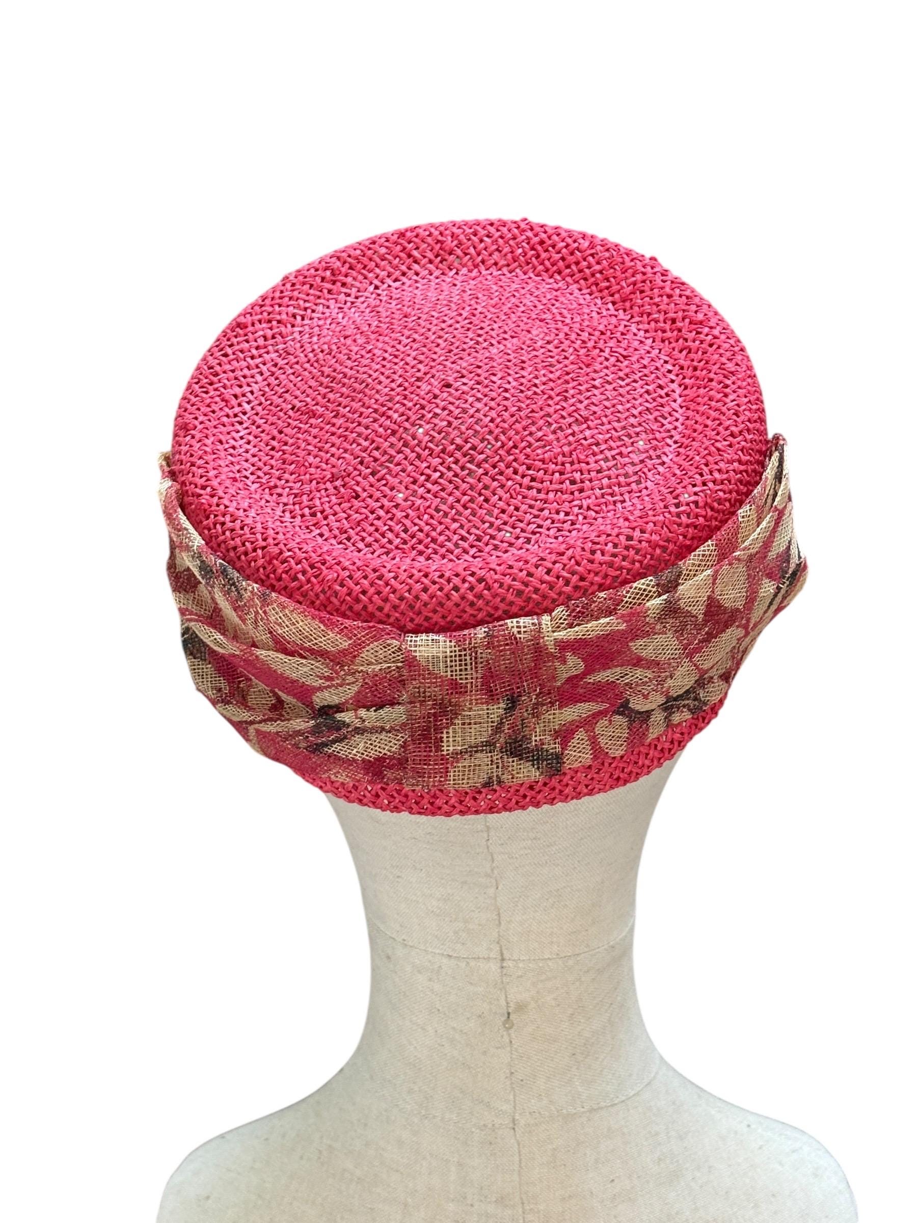 Red Straw Pillbox Hat: Handmade 60s Style Occasion Hat 