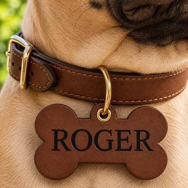Personalized Leather Pet Tag, Custom Engraved Dog Cat Name Collar Accessory