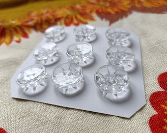 Set of 9 Vintage Clear Glass Buttons 18mm