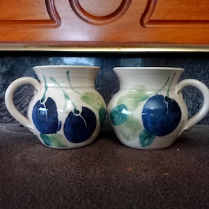 Ballydougan Irish Studio Pottery Cups – Hand Thrown, Hand Painted Ceramic, Plum Design Cottage Decor || Bloomvale House, County Armagh