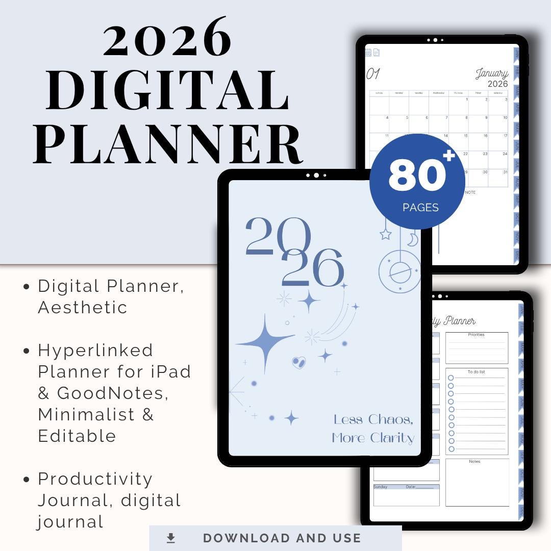 2026 Blue Digital Planner, Hyperlinked Goodnotes Planner for Ipad ...