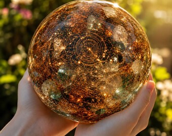 Handcrafted Crystal Sphere | Orgonite Sphere | Resin Crystal Ball | Meditation Decor | Spiritual Gift | Hall & Sand Celestial Sphere