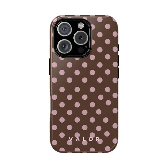 Pink & Brown polka dot phone case, Cool girl phone case, - VALOR
