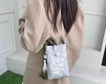 Satin Chinese Style Phone Bag with Tassel Charm