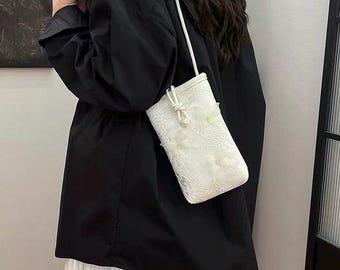 Embroidered Floral Phone Crossbody Bag with Butterfly Detail