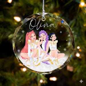 Custom KPOP Christmas Ornament, Personalized Demon Hunter Keepsake, Fan Gift for Huntrix Mira Zoey Rumi, Kids Holiday Christmas Ornament
