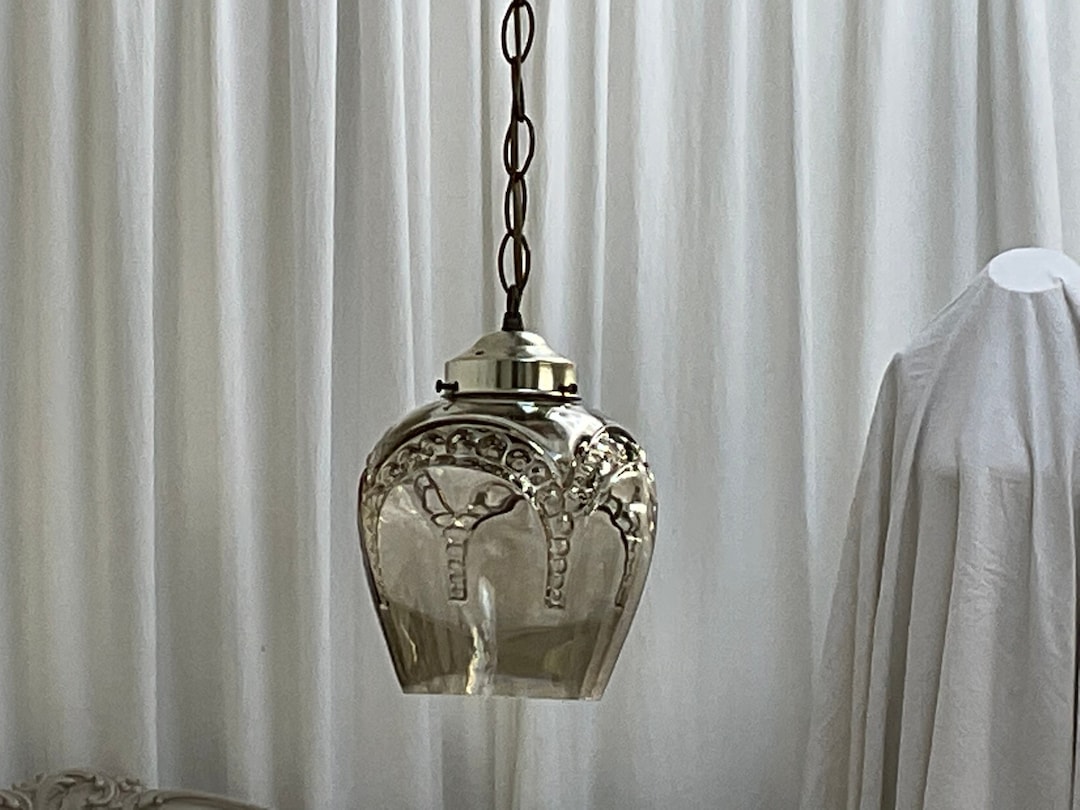 Vintage Glass Hanging Pendant Light Shade Smoked Iridescent Etsy UK