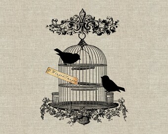 Vintage Bird Cage Instant Download Digital Image No.52 Iron-On Transfer to Fabric (burlap, linen) Paper Prints (cards, tags)