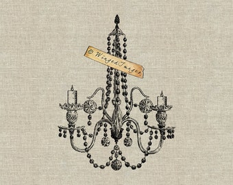 Antique Crystal Chandelier Instant Download Digital Image No.136 Iron-On Transfer to Fabric (burlap, linen) Paper Prints (cards, tags)