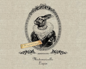 Mademoiselle Lapin. Descarga instantánea Imagen digital No.307 Iron-On Transfer to Fabric (arpillera, lino) Impresiones en papel (tarjetas, etiquetas)