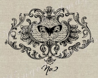 Mariposa Vintage marco adornado Descarga instantánea Imagen digital No.67 Transferencia de hierro a tela (arpillera, lino) Impresiones de papel (tarjetas, etiquetas)