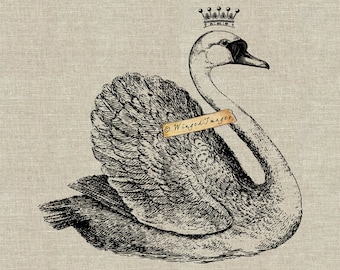 Royal Swan II. Instant Download Digital Image No.253 Iron-On Transfer to Fabric (burlap, linen) Paper Prints (cards, tags)