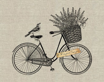 Vintage Bicycle Lavender Basket. Instant Download Digital Image No.344 Iron-On Transfer to Fabric (burlap, linen) Paper Prints (cards, tags)