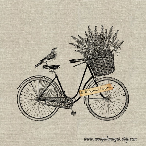 Vintage Bicycle Lavender Basket. Instant Download Digital Image No.344 Iron-On Transfer to Fabric (burlap, linen) Paper Prints (cards, tags)