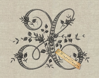 Monograma francés antiguo Letra X Descarga instantánea Imagen digital No.260 Transferencia de hierro a tela (arpillera, lino) Impresiones de papel (tarjetas, etiquetas)