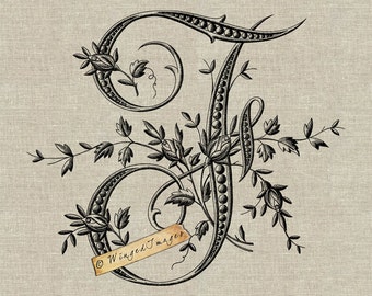 Monograma francés antiguo Letra F Descarga instantánea Imagen digital No.222 Transferencia de hierro a tela (arpillera, lino) Impresiones de papel (tarjetas, etiquetas)