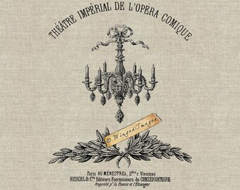 Paris French Theatre Chandelier Instant Download Digital Image No.256 Iron-On Transfer to Fabric (burlap, linen) Paper Prints (cards, tags)