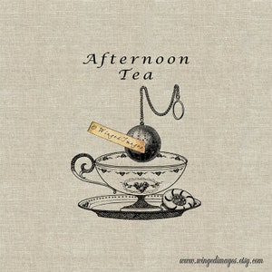 Afternoon Tea Instant Download Digital Image No.104 Iron-On Transfer naar stof (jute, linnen) Papierafdrukken (kaarten, labels)