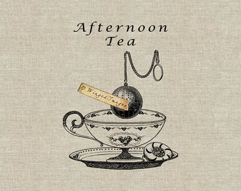 Afternoon Tea Instant Download Digital Image No.104 Iron-On Transfer to Fabric (burlap, linen) Paper Prints (cards, tags)