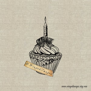 Cupcake, Kerze, Schleife. Sofort Download Digitales Bild Nr.131 Bügelbild auf Stoff (Burlap, Leinen) Papier Drucke (Karten, Tags)