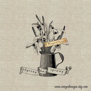 Spring has Sprung II. Instant Download Digital Image No.414 Iron-On Transfer to Fabric (burlap, linen) Paper Prints (cards, tags)