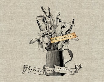 Ha saltado la primavera II. Descarga instantánea Imagen digital No.414 Iron-On Transfer to Fabric (arpillera, lino) Impresiones en papel (tarjetas, etiquetas)