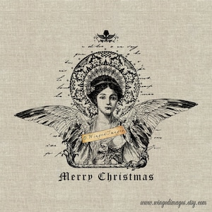 Weihnachtsengel II. Sofort Download Digitales Bild Nr.361 Bügelbild auf Stoff ( Sackleinen, Leinen) Papier Drucke (Karten, Tags)