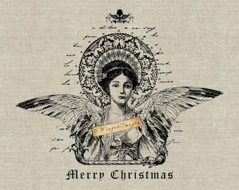 Ángel de Navidad II. Descarga instantánea Imagen digital No.361 Iron-On Transfer to Fabric (arpillera, lino) Impresiones en papel (tarjetas, etiquetas)